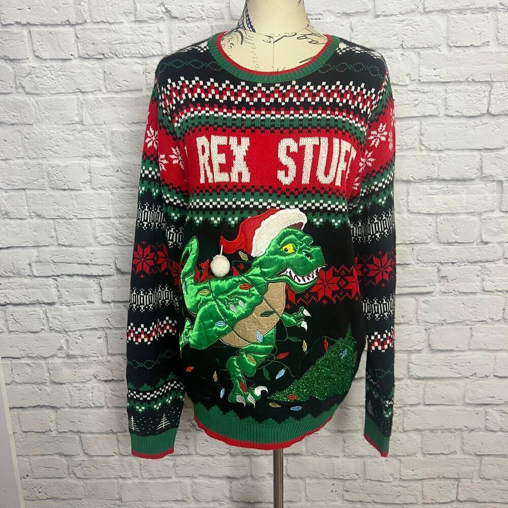 Holiday Time Dinosaur Ugly Christmas Sweater Women Size Medium